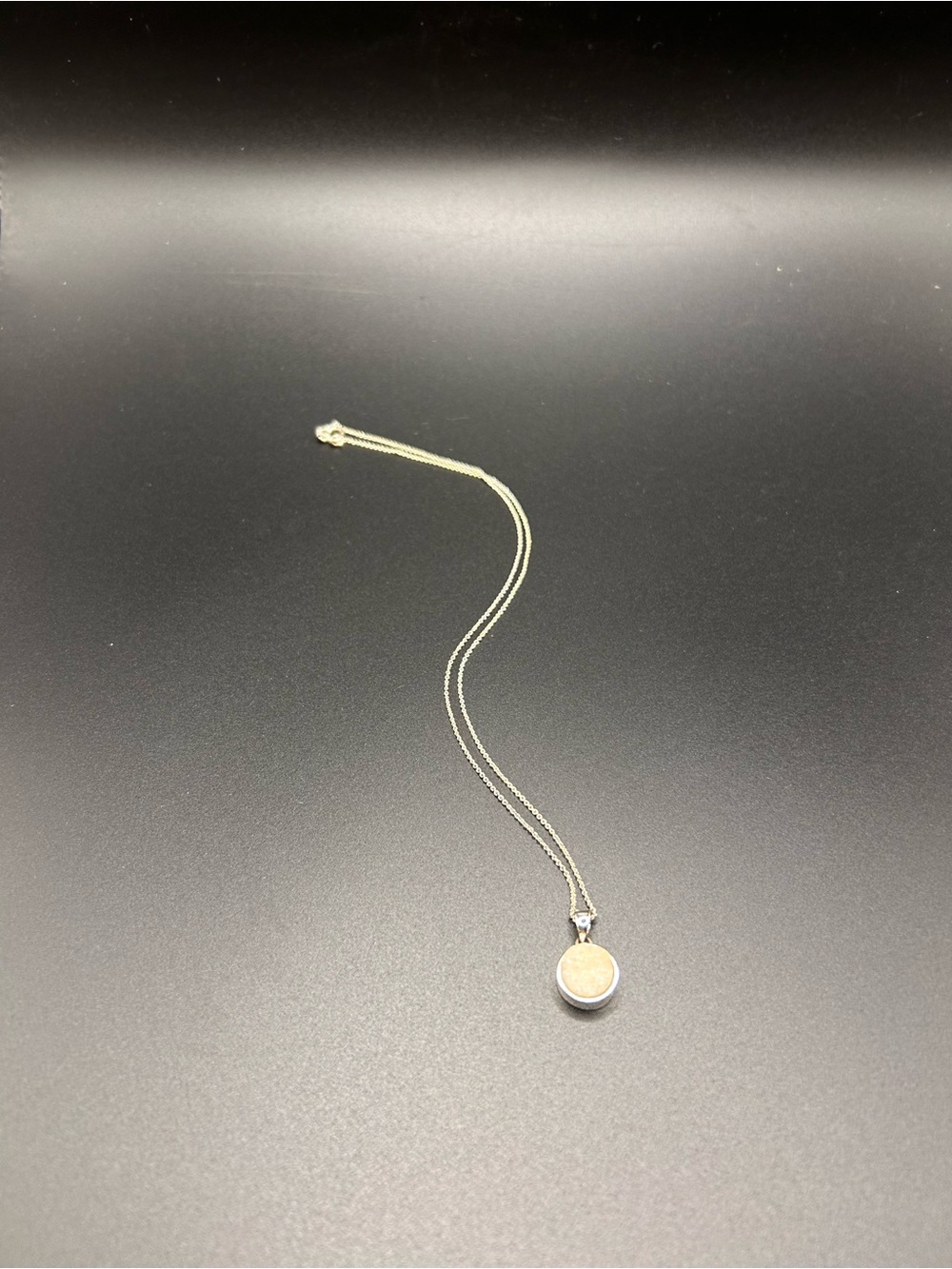 White Druzy Pendant on a Delicate Silver Chain Necklace